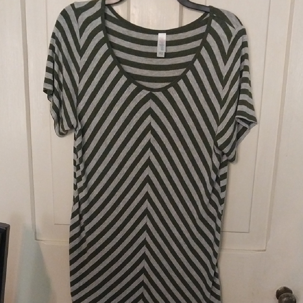 LuLaRoe Striped Green and Gray Women's Top